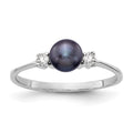 14k White Gold 5mm Black Freshwater Cultured Pearl and 1/15 carat A Diamond Ring