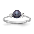 14k White Gold 5mm Black Freshwater Cultured Pearl and 1/15 carat VS Diamond Ring