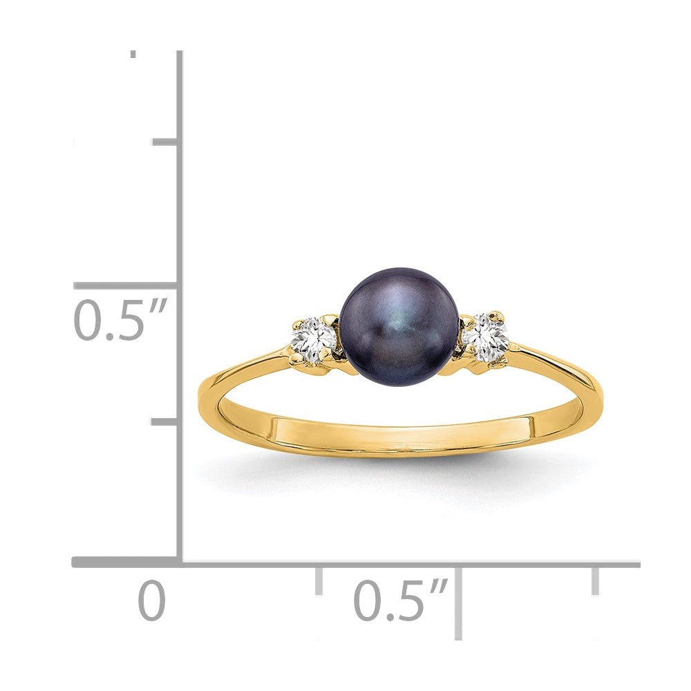 14k 5mm Black Freshwater Cultured Pearl and 1/15 carat AAA Diamond Ring