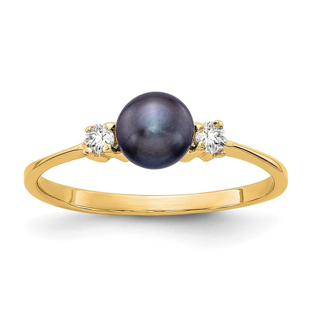 14k 5mm Black Freshwater Cultured Pearl and 1/15 carat AAA Diamond Ring