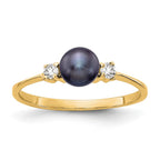 14k 5mm Black Freshwater Cultured Pearl and 1/15 carat A Diamond Ring