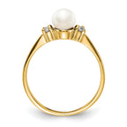 14k 5mm White Freshwater Cultured Pearl and 1/15 carat AAA Diamond Ring