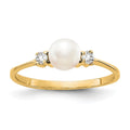 14k 5mm White Freshwater Cultured Pearl and 1/15 carat VS Diamond Ring