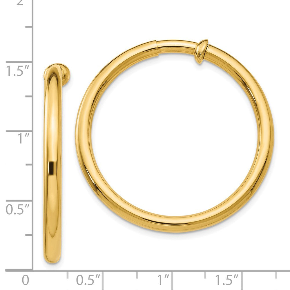 14k 3x30mm Polished Tube Hoop Non-pierced Earrings