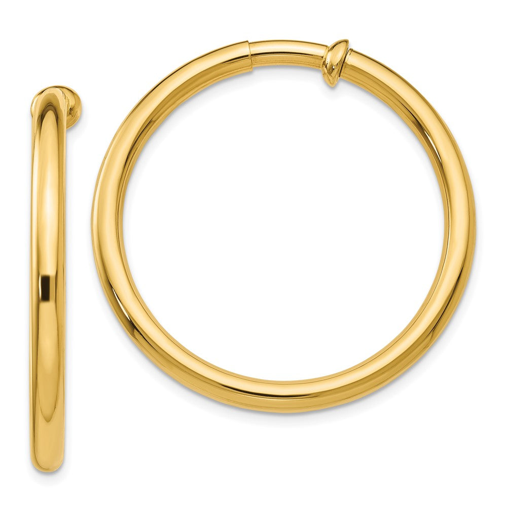14k 3x30mm Polished Tube Hoop Non-pierced Earrings