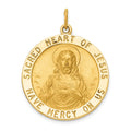 14k Polished and Satin Large Solid Sacred Heart of Jesus Medal Round Pendant