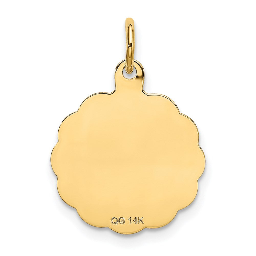14k Polished IT'S A BOY Scalloped 16mm Engravable Disc Charm