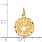 14k Polished IT'S A BOY Scalloped 16mm Engravable Disc Charm