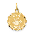 14k Polished IT'S A BOY Scalloped 16mm Engravable Disc Charm