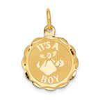 14k Polished IT'S A BOY Scalloped 16mm Engravable Disc Charm
