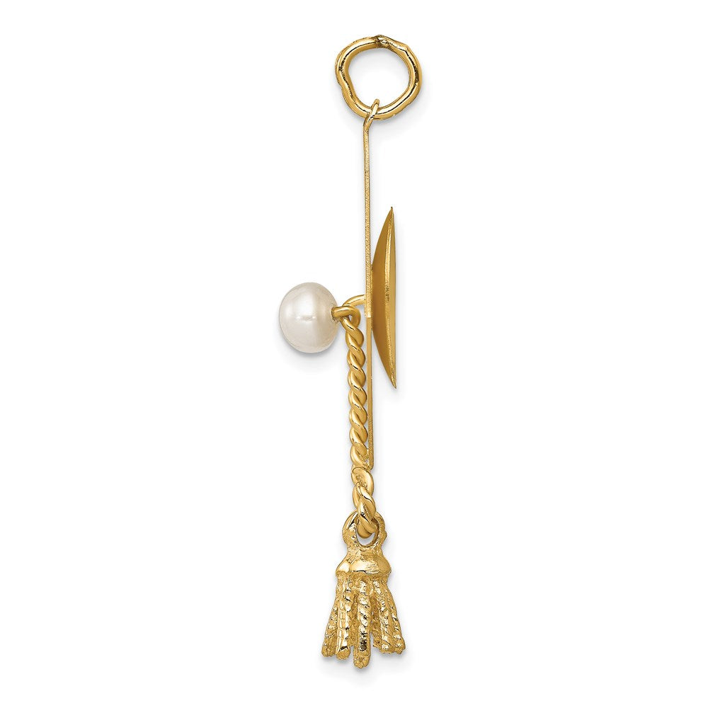 14k Graduation Cap with Freshwater Cultured Pearl and Moveable Tassel Charm