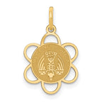 14k Polished MY CONFIRMATION with Dove Scalloped Edge Round Charm