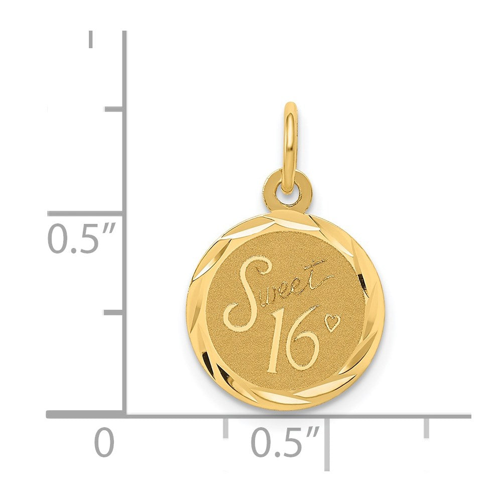 14k SWEET 16 Engravable 12mm Disc Charm