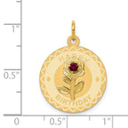 14k HAPPY BIRTHDAY with Red CZ Flower 19mm Engravable Disc Charm