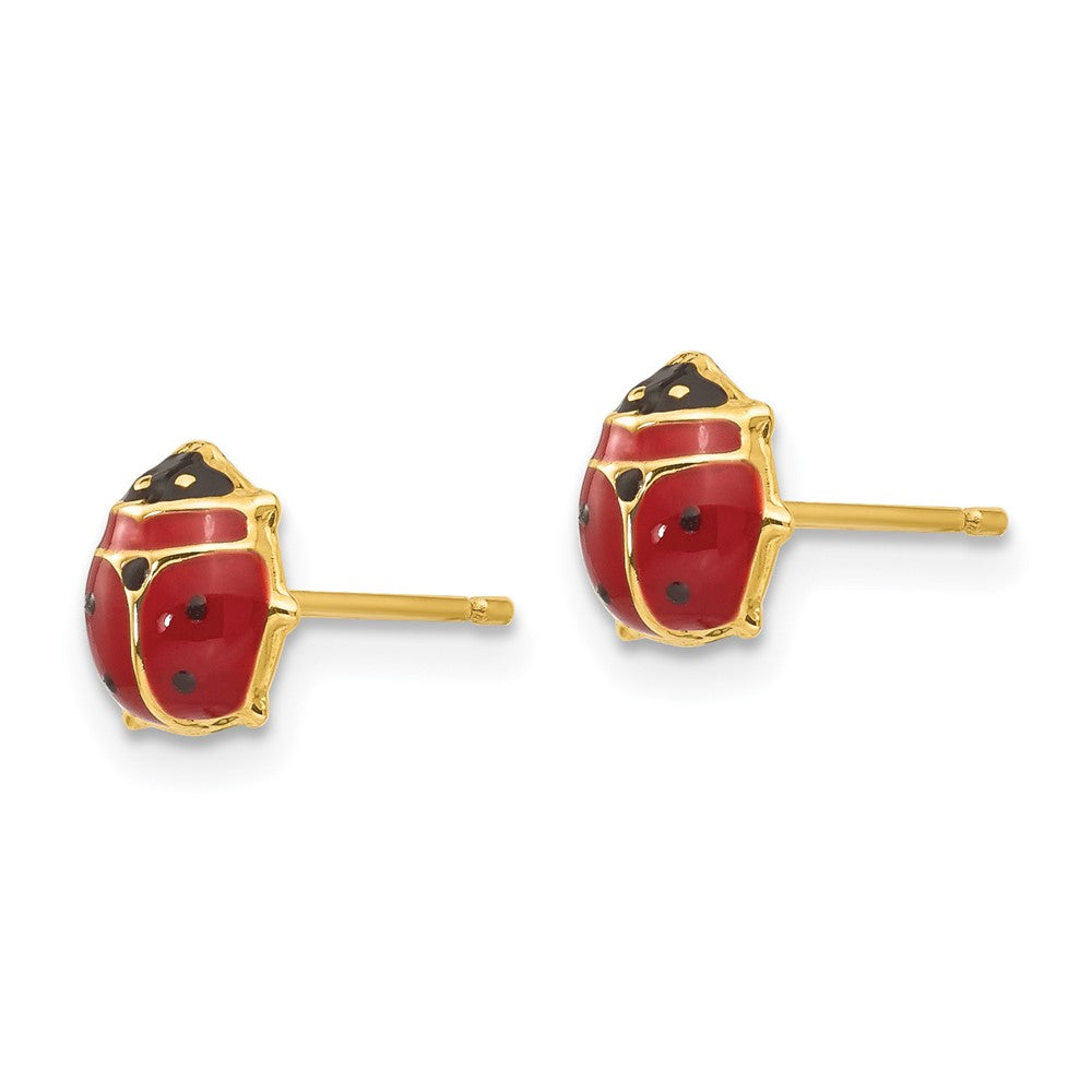 14k Red and Black Enameled Ladybug Post Earrings