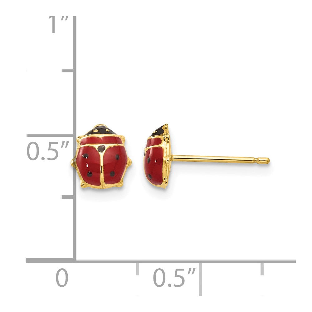 14k Red and Black Enameled Ladybug Post Earrings