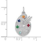 14k White Gold Multi-color CZ Stones Artist Palette Charm