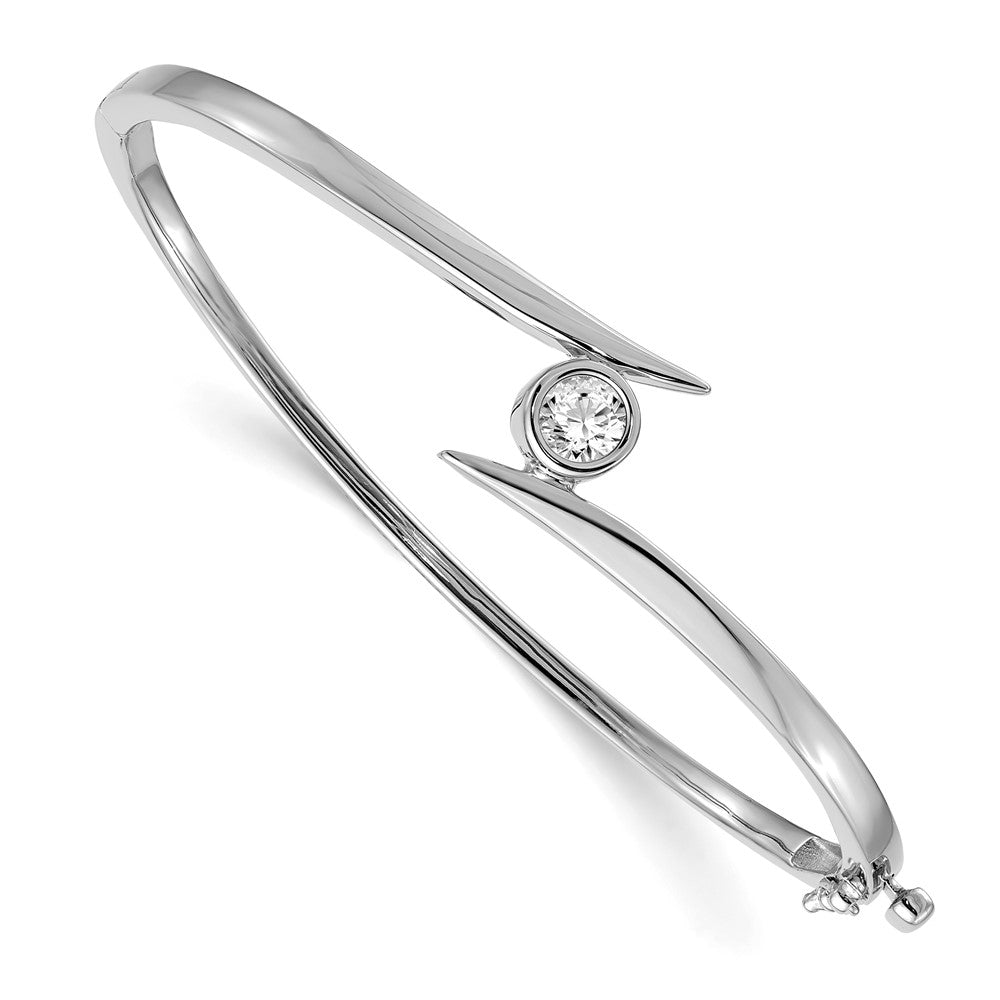 14k White Gold Complete 1/2 carat A Diamond Hinged Oval Bangle Bracelet