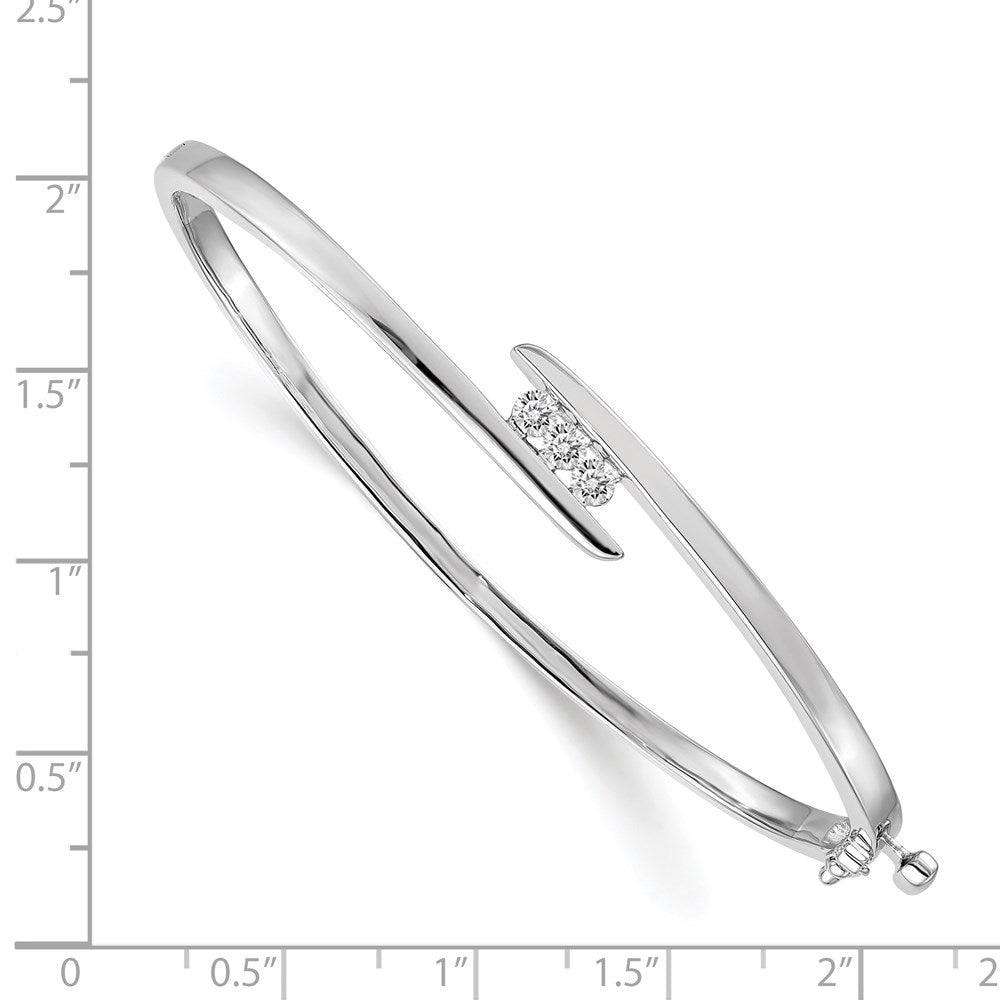 14k White Gold Complete 3-Stone 1/3 carat A Diamond Hinged Oval Bangle Bracelet