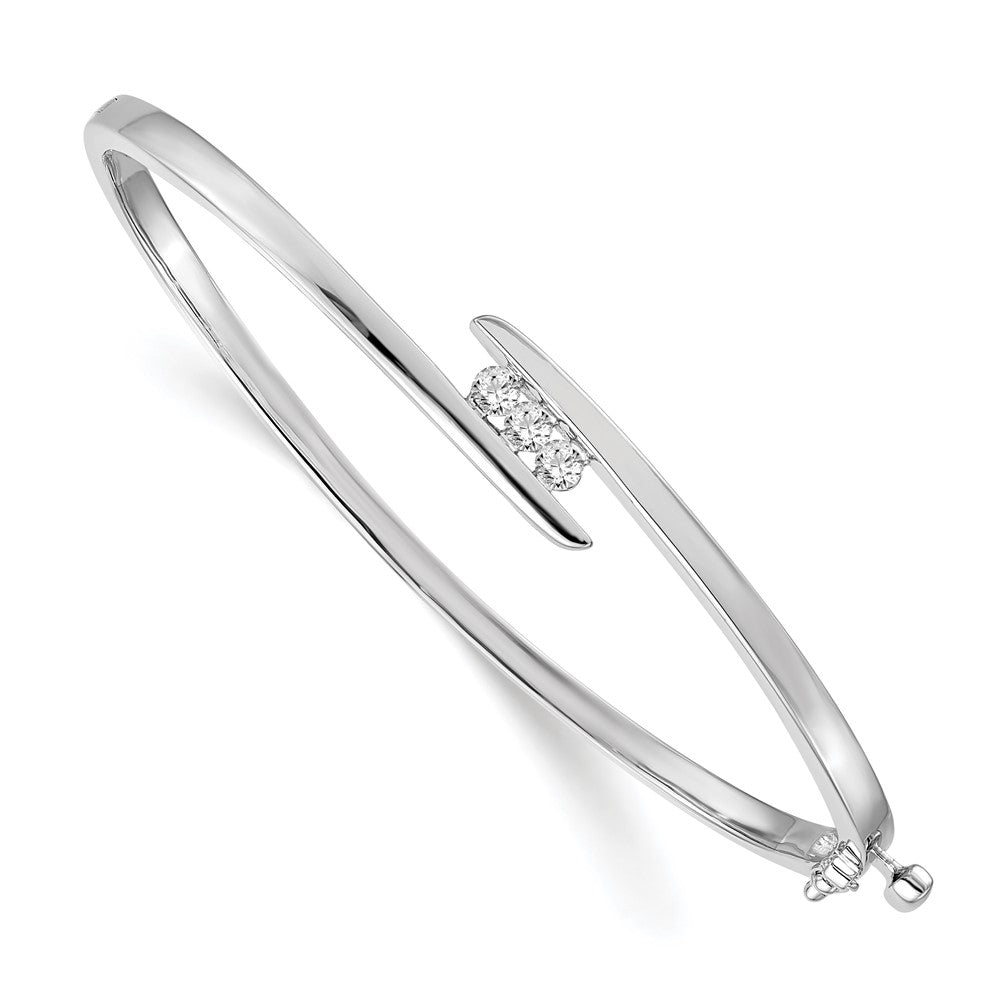 14k White Gold Complete 3-Stone 1/3 carat VS Diamond Hinged Oval Bangle Bracelet