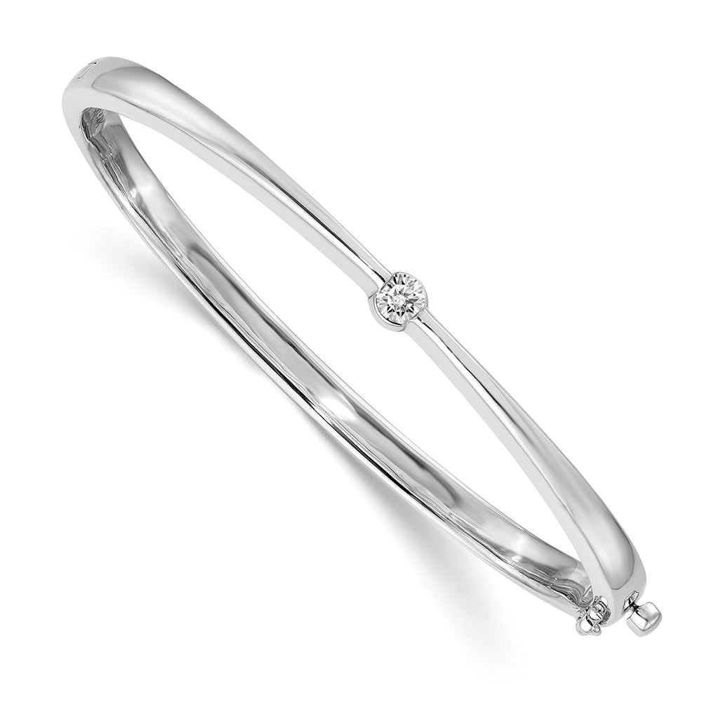 14k White Gold Complete 1/4 carat AA Diamond Hinged Oval Bangle Bracelet