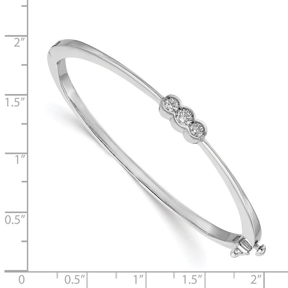 14k White Gold Complete 3-Stone 1/2 carat A Diamond Hinged Oval Bangle Bracelet
