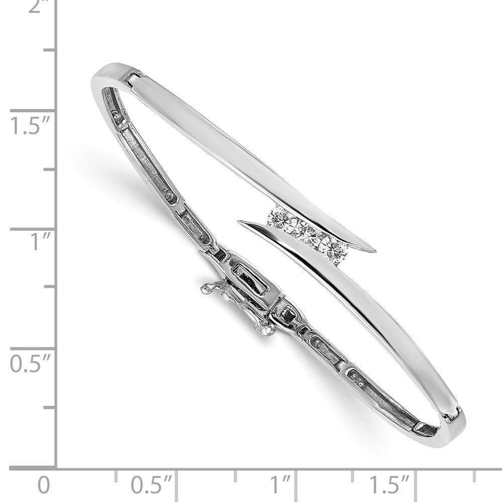 14k White Gold Complete 3-Stone 1/4 carat A Diamond Hinged Bangle Bracelet