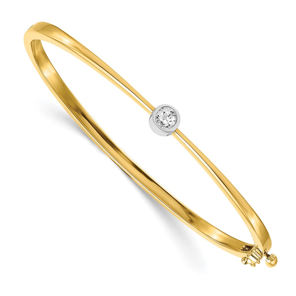 14k Two-tone Complete 1/4 carat AAA Diamond Hinged Oval Bangle Bracelet