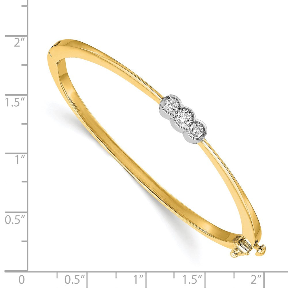 14k Two-tone Complete 3-Stone 1/2 carat A Diamond Hinged Oval Bangle Bracelet