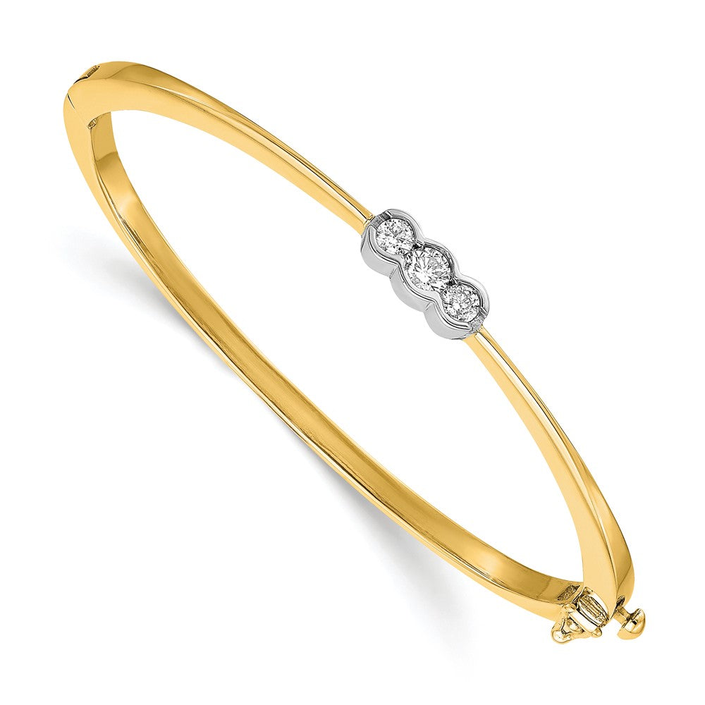 14k Two-tone Complete 3-Stone 1/2 carat A Diamond Hinged Oval Bangle Bracelet