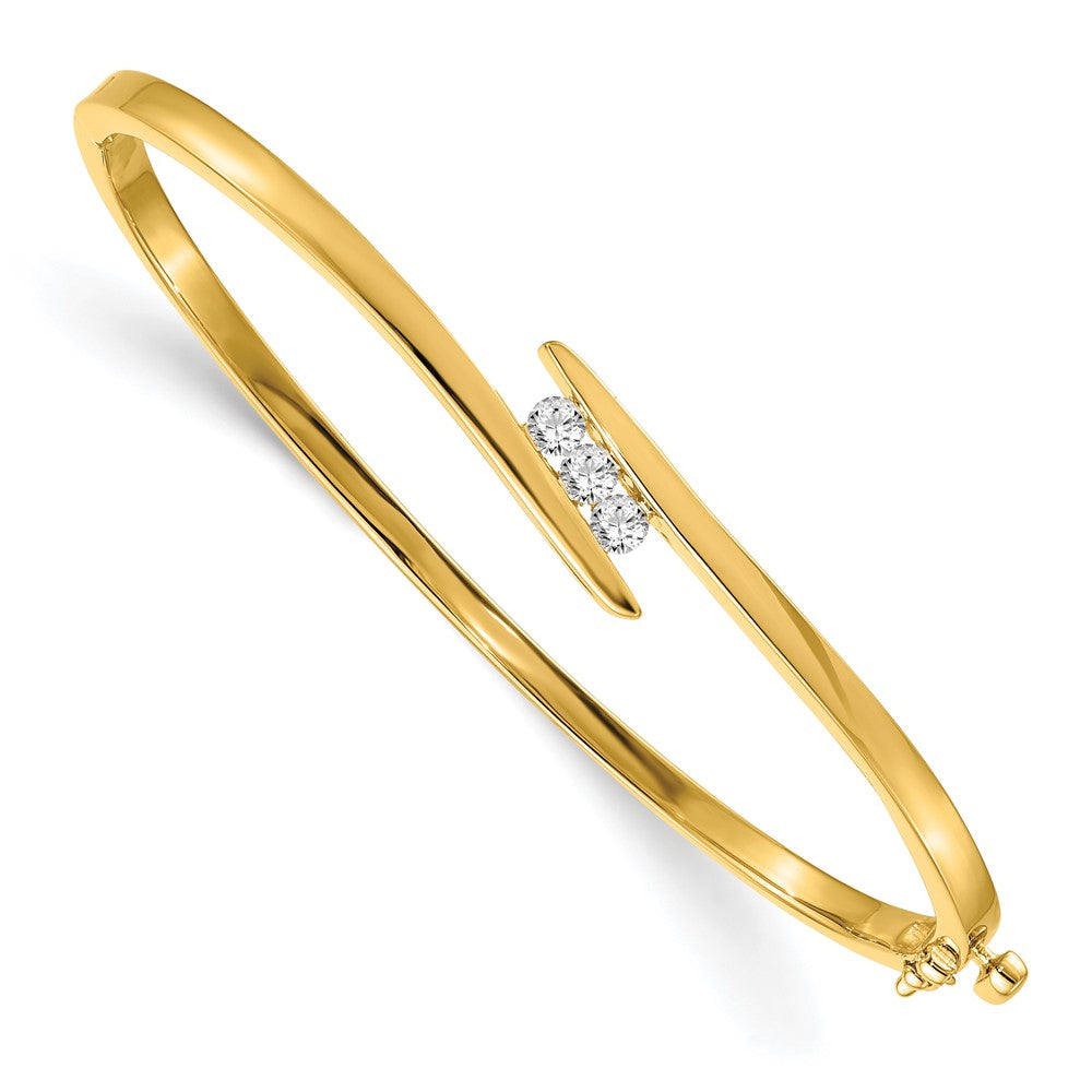 14k Complete 3-Stone 1/3 carat A Diamond Hinged Oval Bangle Bracelet