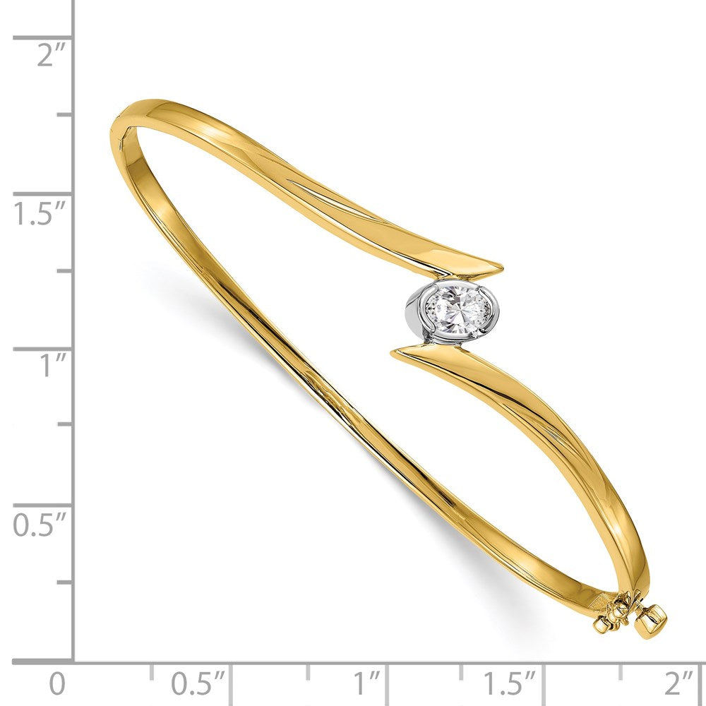 14k Two-tone Complete 3/8 carat Oval  AAA Diamond Hinged Oval Bangle Bracelet