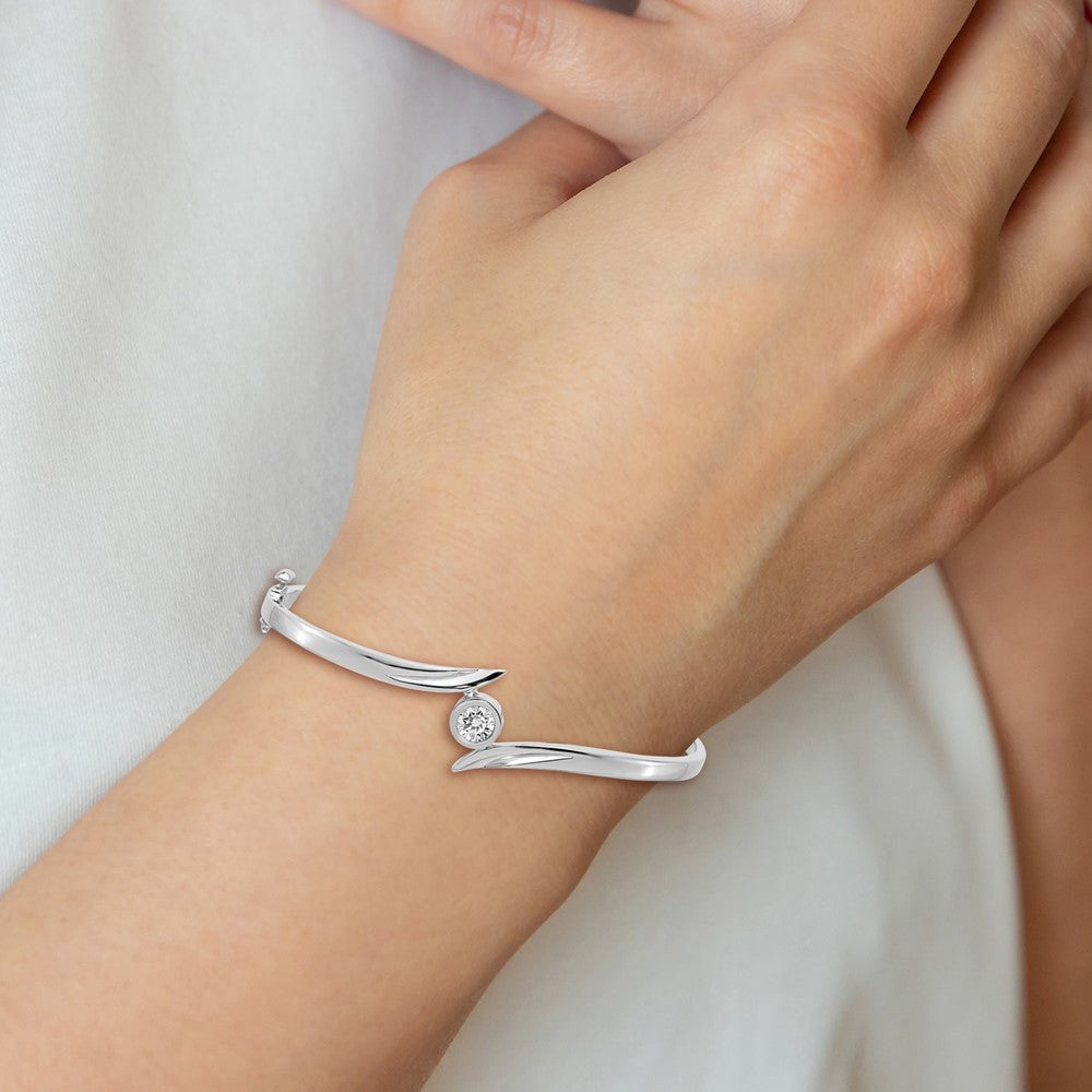 14k White Gold Complete 1/2 carat A Diamond Hinged Oval Bangle Bracelet