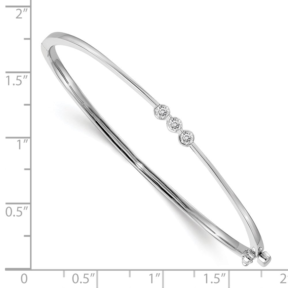 14k White Gold Complete 3-Stone 1/5 carat AAA Diamond Hinged Oval Bangle Bracelet