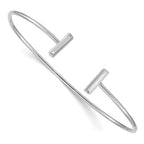 14k White Gold Polished Bar Cuff 2.00mm Flexible Oval Bangle Bracelet