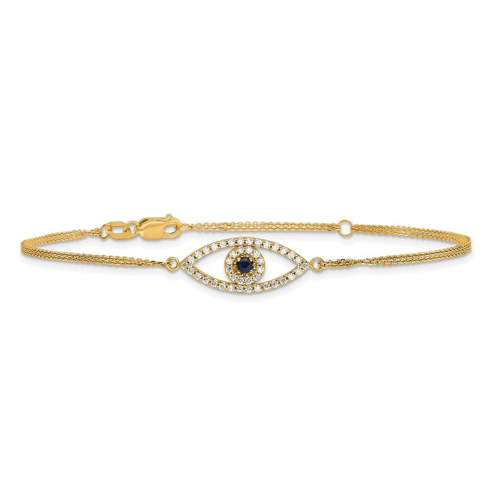 14k  AA Diamond/Sapphire Evil Eye w/ 1in Ext.Bracelet