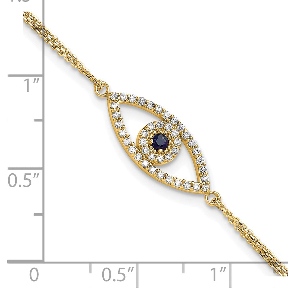 14k  AAA Diamond/Sapphire Evil Eye w/ 1in Ext.Bracelet