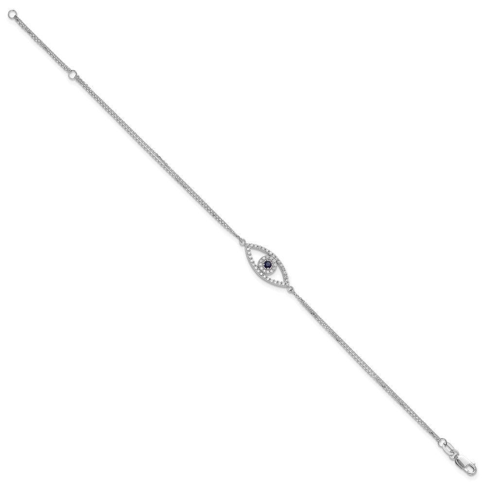 14k White Gold Complete A Diamond and Sapphire Evil Eye 2-Strand 7 inch Bracelet with 1 inch Extender