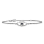 14k White Gold 2 Strand Sapphire/AAA Diamond Evil Eye w/1in Ext. Bracelet