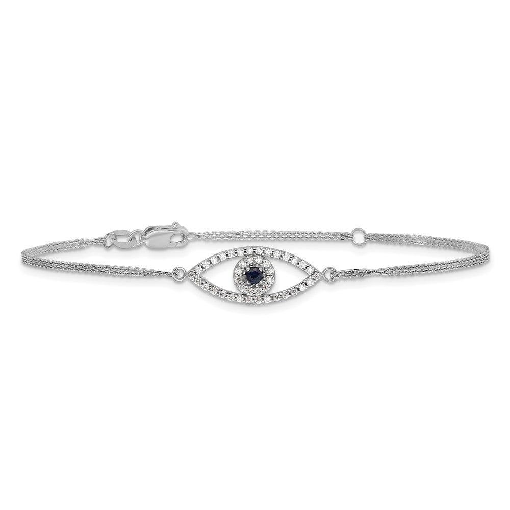 14k White Gold 2 Strand Sapphire/ VS Diamond Evil Eye w/1in Ext. Bracelet