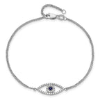 14k White Gold 2 Strand Sapphire/ VS Diamond Evil Eye w/1in Ext. Bracelet