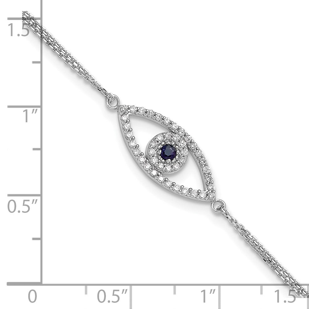 14k White Gold 2 Strand Sapphire/ VS Diamond Evil Eye w/1in Ext. Bracelet