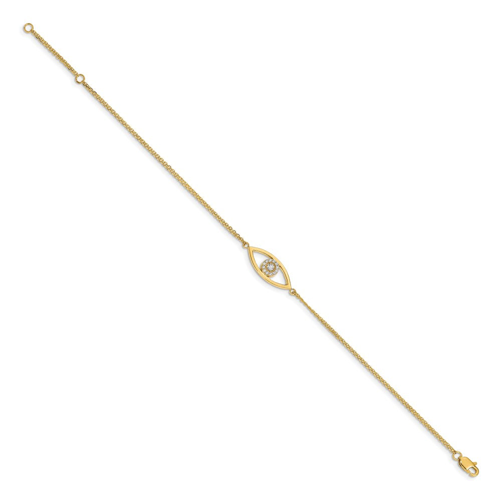 14k Complete A Diamond Evil Eye 2-Strand 7 inch Bracelet with 1 inch Extender