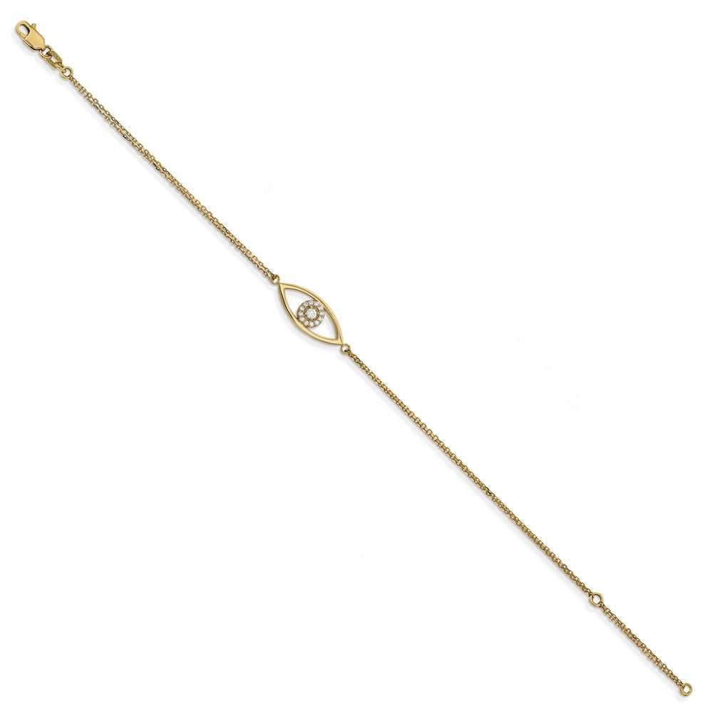 14k Complete A Diamond Evil Eye 2-Strand 7 inch Bracelet with 1 inch Extender