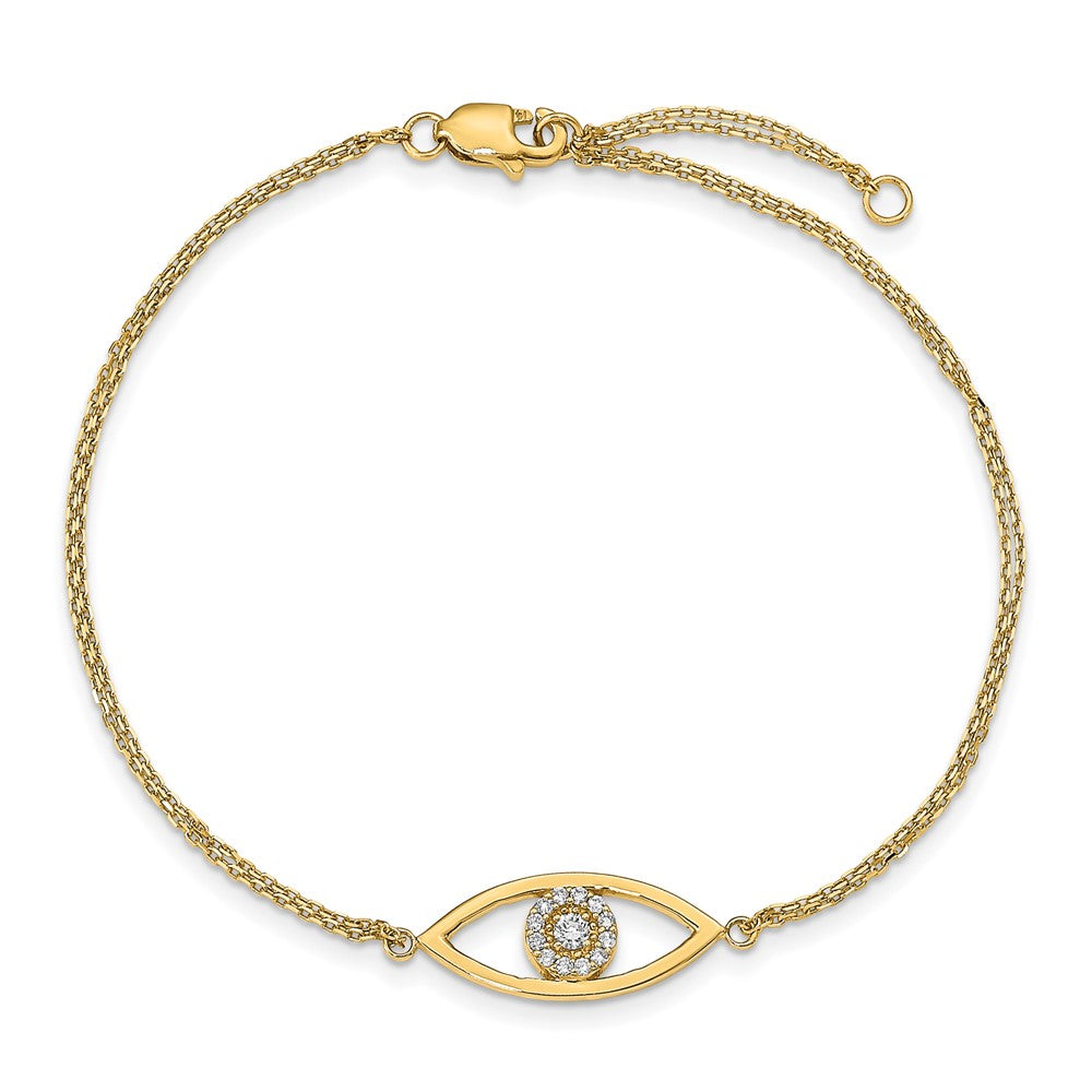14k Complete AAA Diamond Evil Eye 2-Strand 7 inch Bracelet with 1 inch Extender