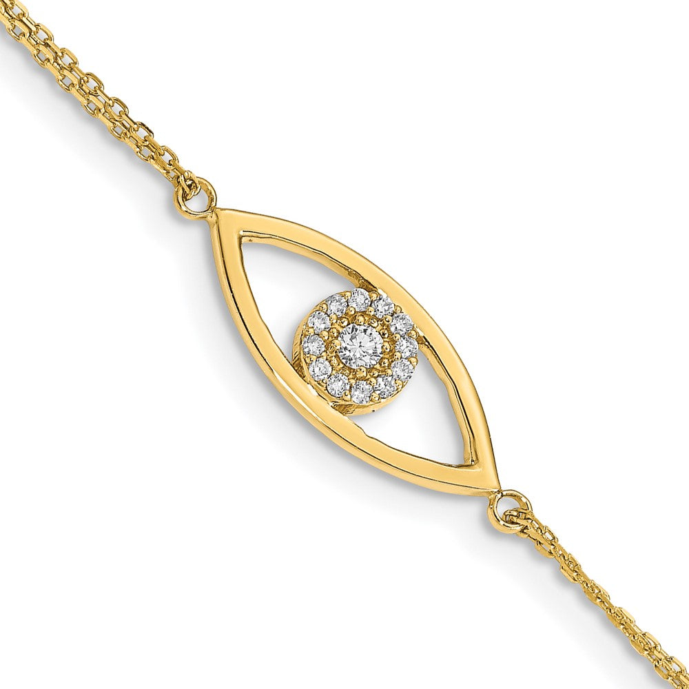 14k Complete AAA Diamond Evil Eye 2-Strand 7 inch Bracelet with 1 inch Extender