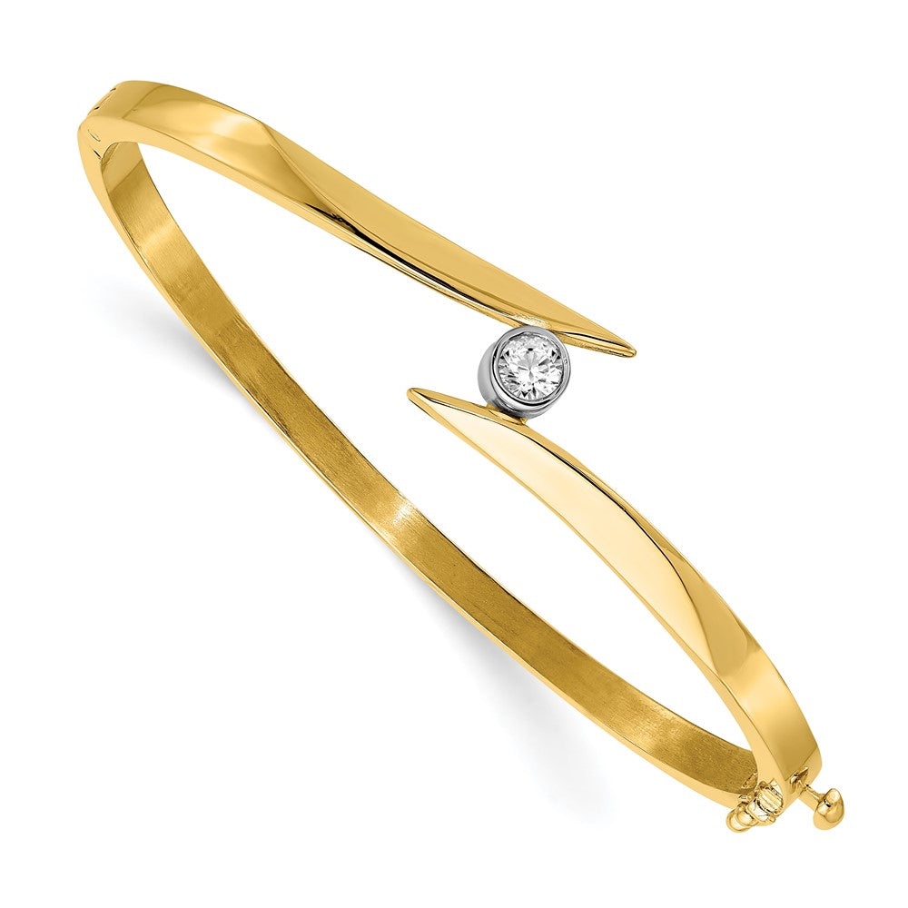 14k Two-tone Complete 1/4 carat A Diamond Hinged Oval Bangle Bracelet