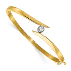 14k Two-tone Complete 1/4 carat AA Diamond Hinged Oval Bangle Bracelet