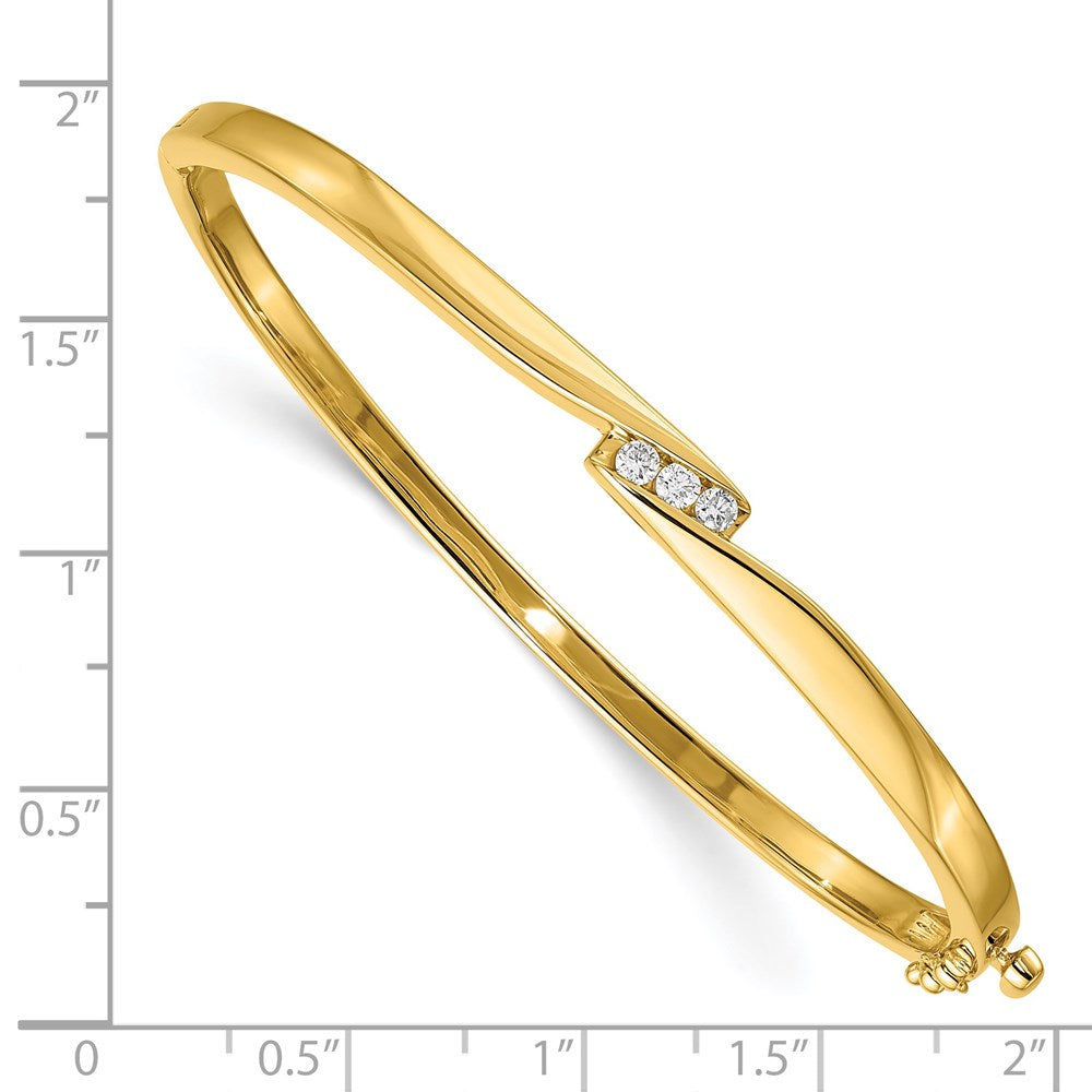 14k Complete 3-Stone 1/8 carat A Diamond Hinged Oval Bangle Bracelet