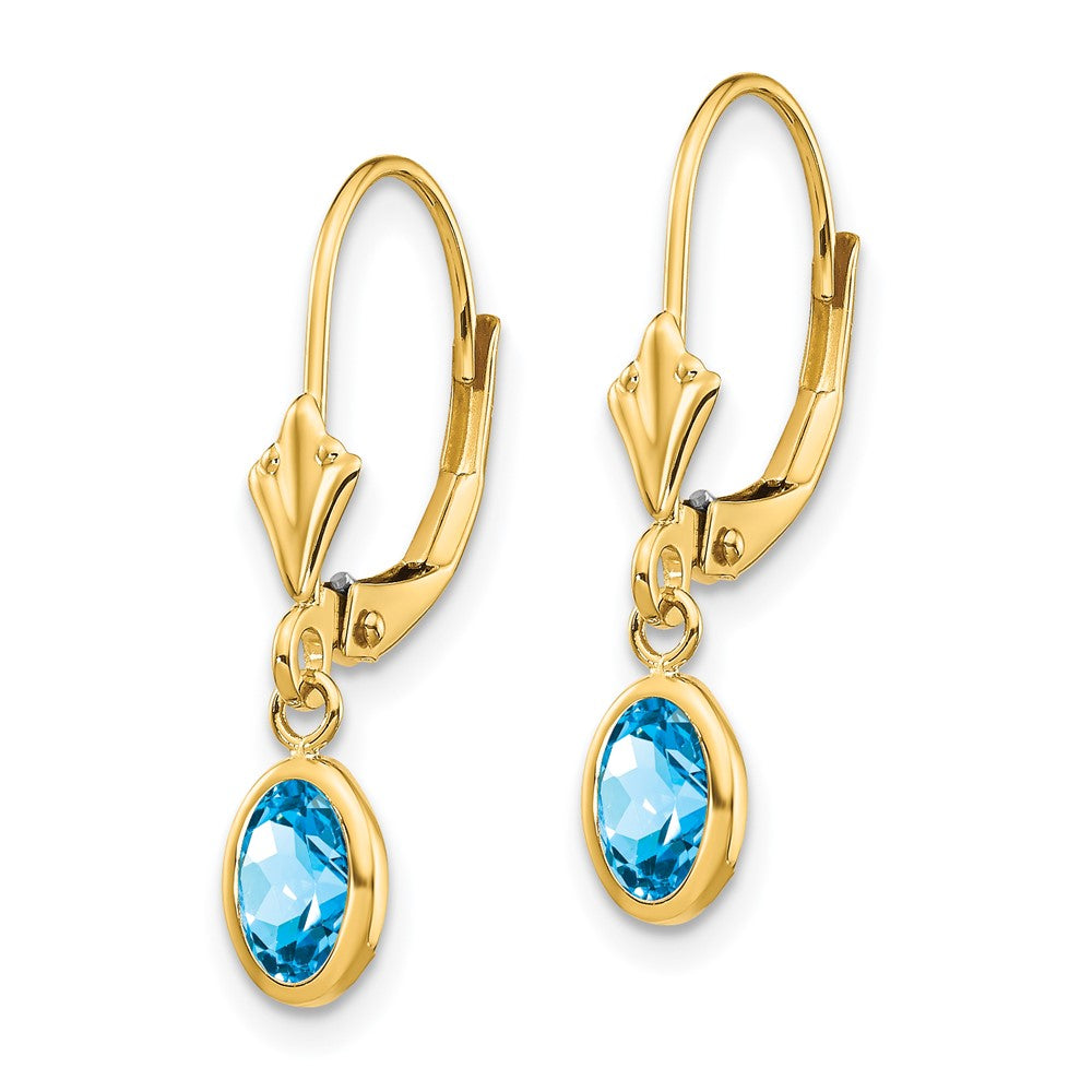 14k 6x4 Oval Bezel December/Blue Topaz Leverback Earrings
